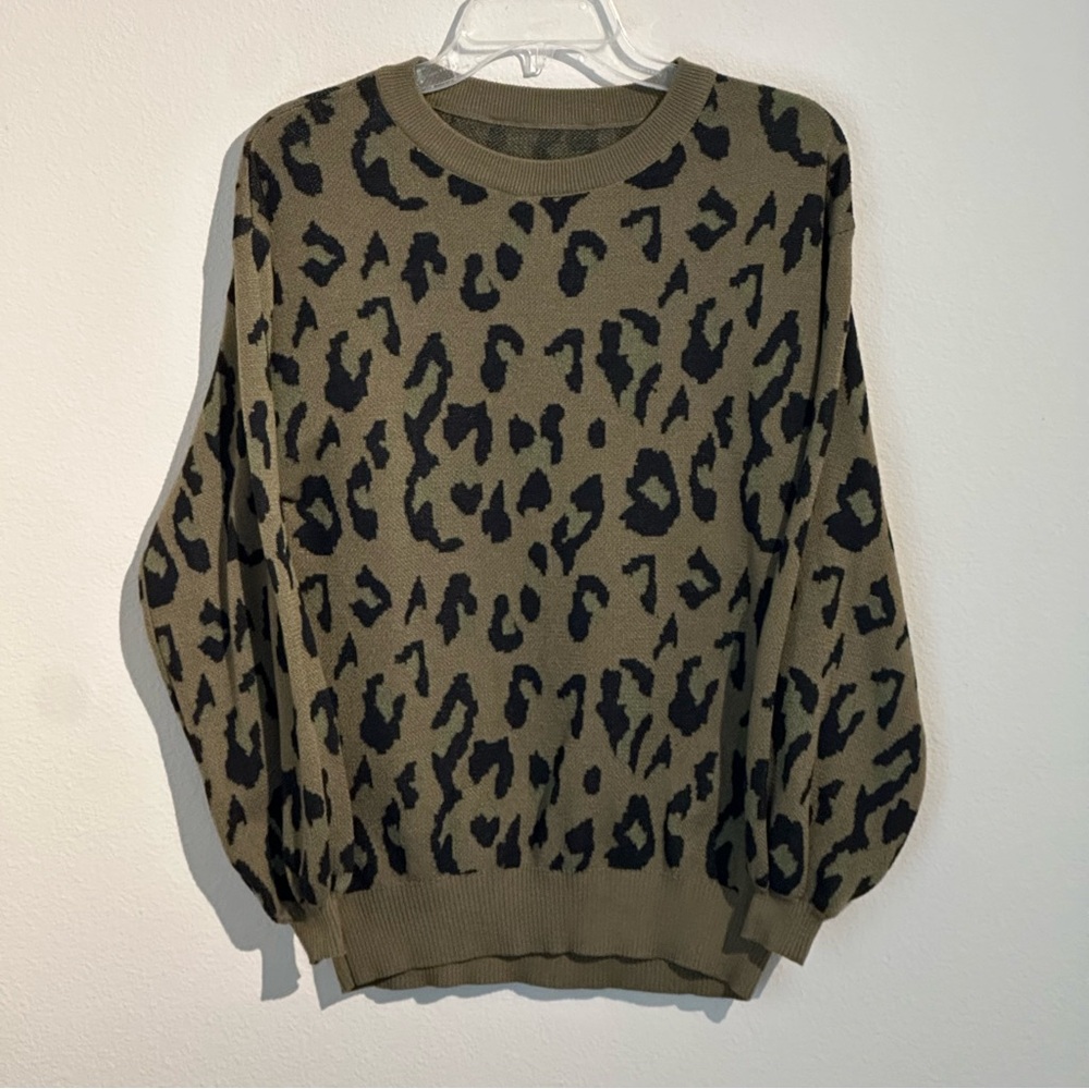 Leopard Print Sweater - Olive and Black